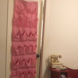 Canvas Pink over the door shoe holder 18" wide 16 shoe holders + 6 net pockets